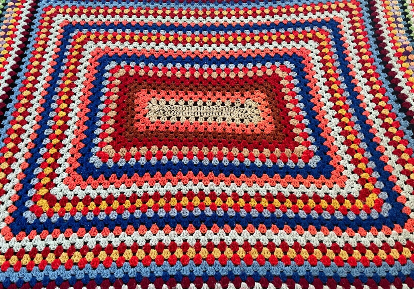 Handmade Granny Squares Crochet Blanket 138 x 115cm Knit Colourful Lap Throw Rug