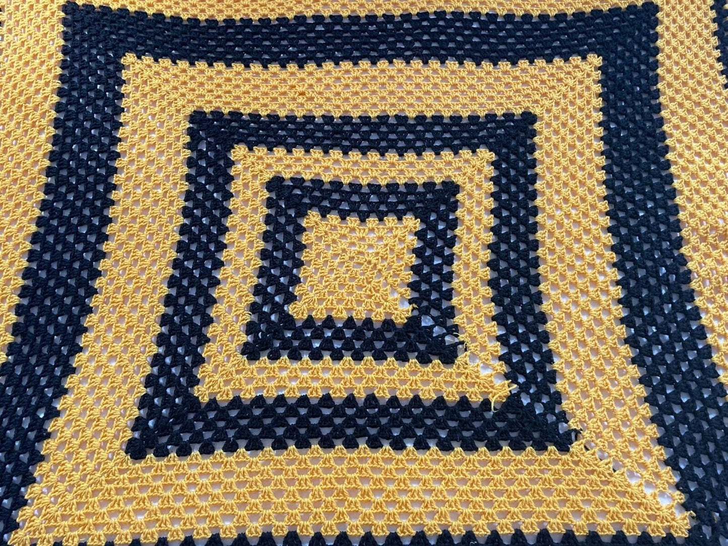 Granny Crochet Knit Blanket 189 x 184cm Black & Yellow Hand Made Fringe Square