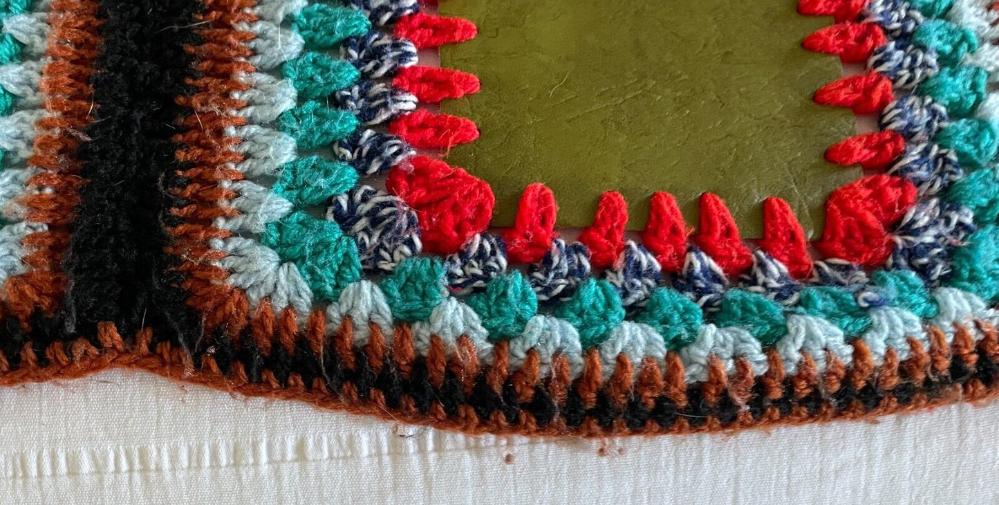 Granny Crochet & VINYL Centre SQUARE Blanket Colourful Handmade Knit 251 x 163cm