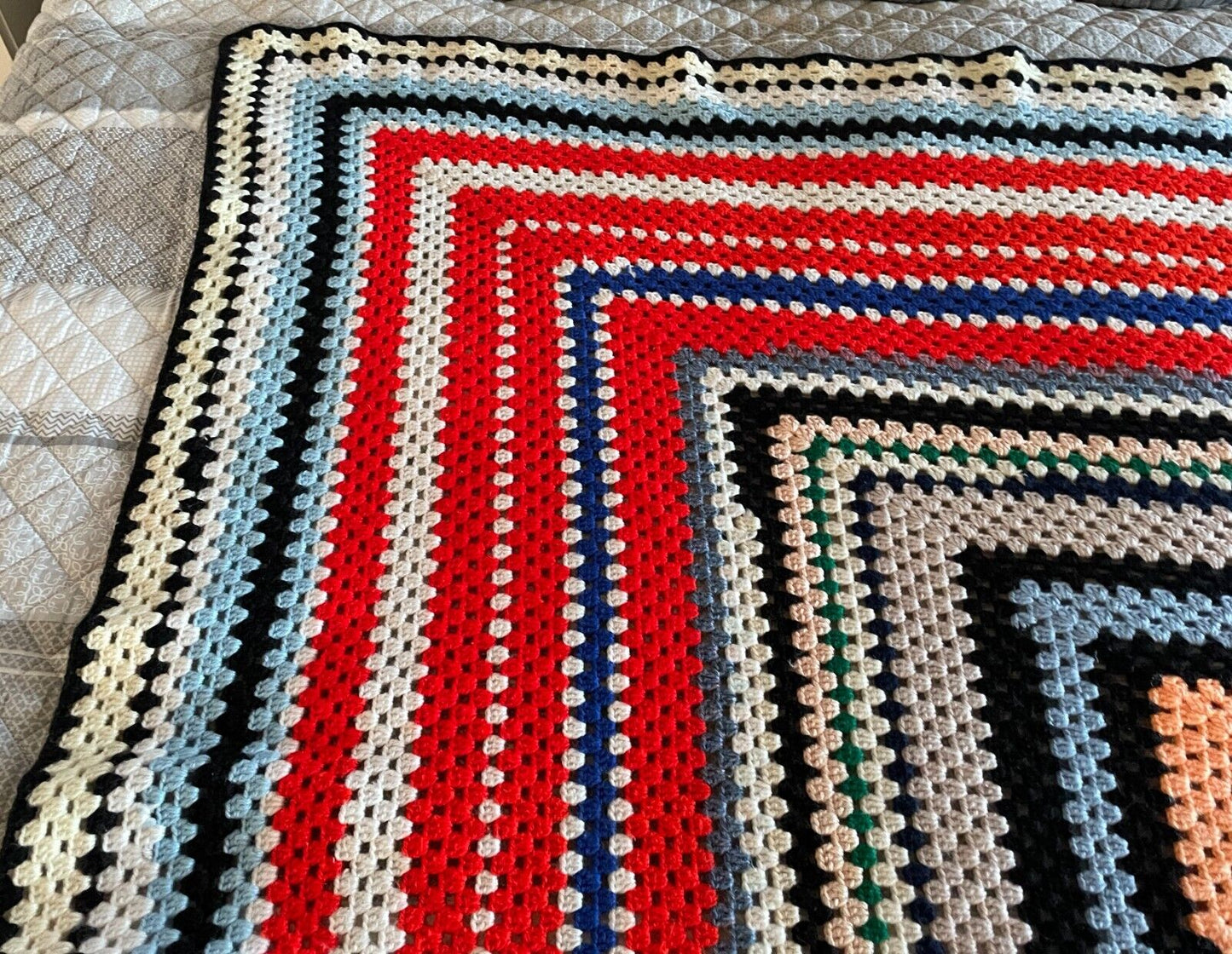 Granny Crochet Knit Blanket 159cm Square Colourful Handmade Nanna Afghan Throw