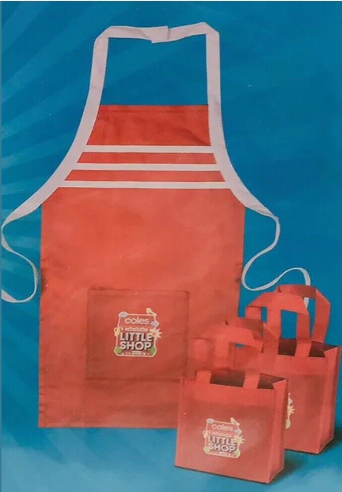 Toy COLES MINI LITTLE SHOP 2 Apron & Shopping Bag Set Sealed Pack Cute NEW