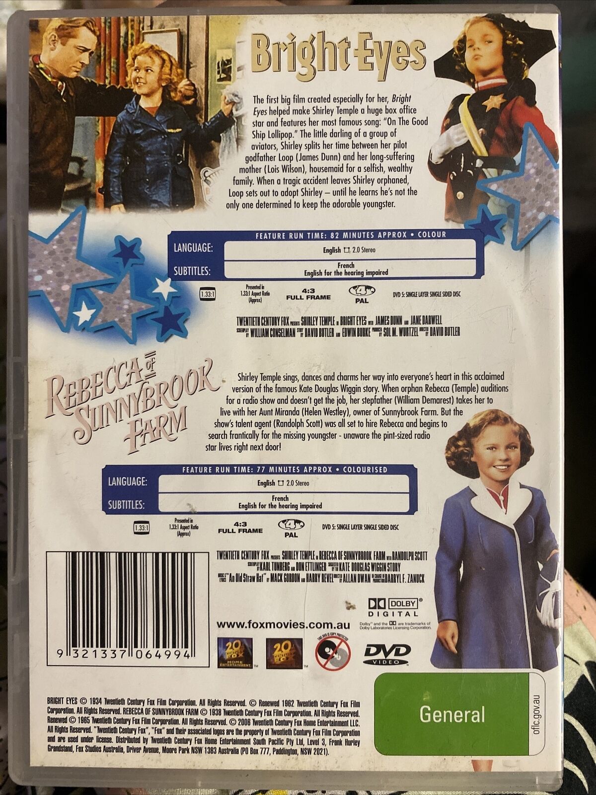 DVD 1 Disc Rebecca of Sunnybrook Farm SHIRLEY TEMPLE 1938 | 2006 Movie