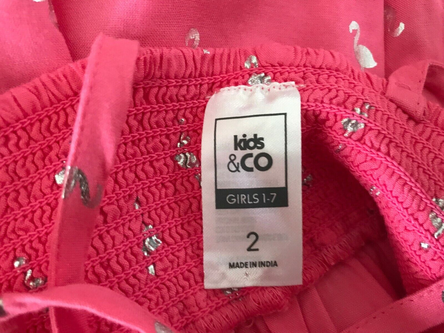 Baby Girl KIDS & CO Tier Dress Pink Sleeveless Silver Flamingo Print Size 2 NEW