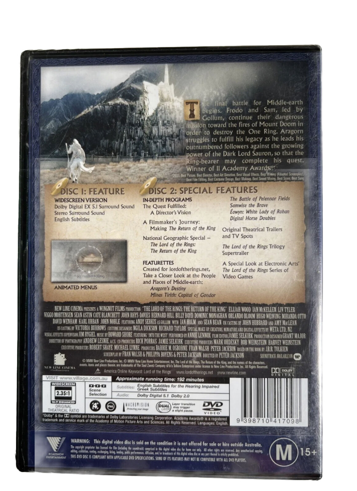 THE LORD OF THE RINGS The Return Of The King DVD R4 Fantasy Best Picture 2003