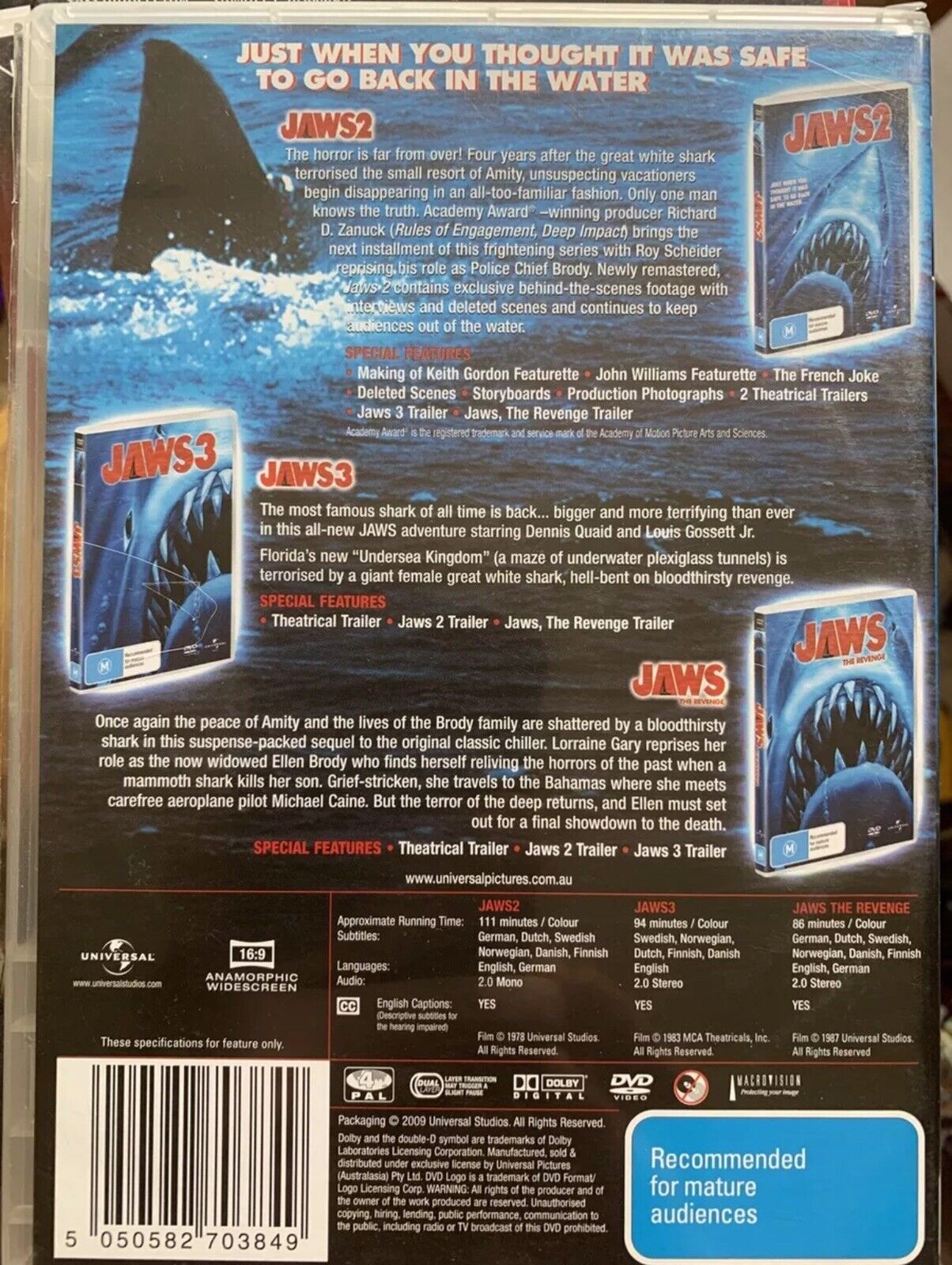 DVD Jaws Movie Collection Jaws 2 Jaws 3 Jaws The Revenge Discs Like New See Desc