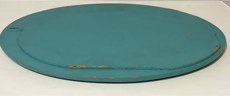 Vintage Rustic Teal Wooden Mirror Oval 51.5cm Raised Moulding Distressed Look