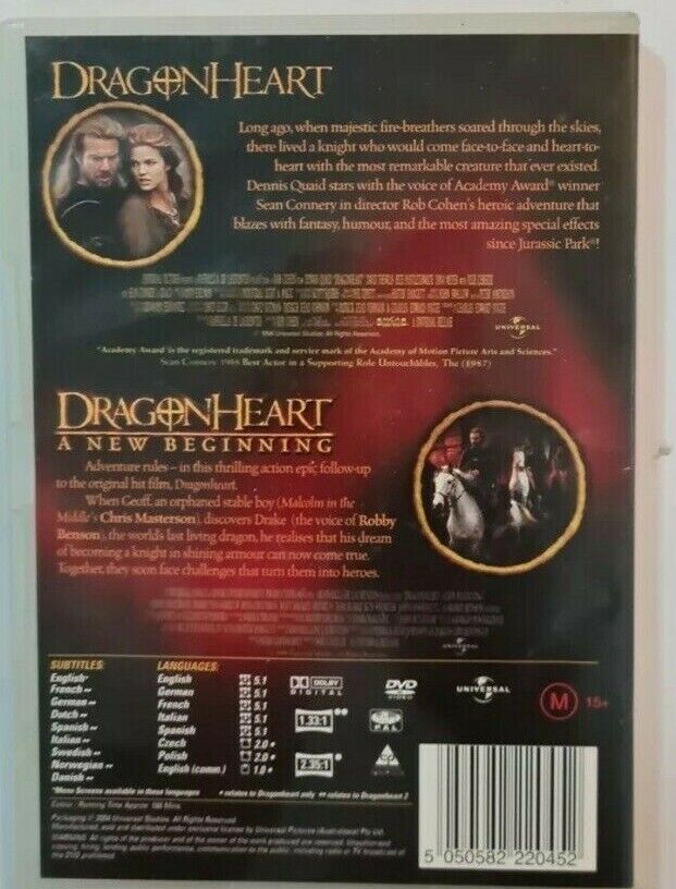 2 Disc DVD DRAGONHEART 1 & 2 A NEW BEGINNING R4 Fantasy Action Adventure