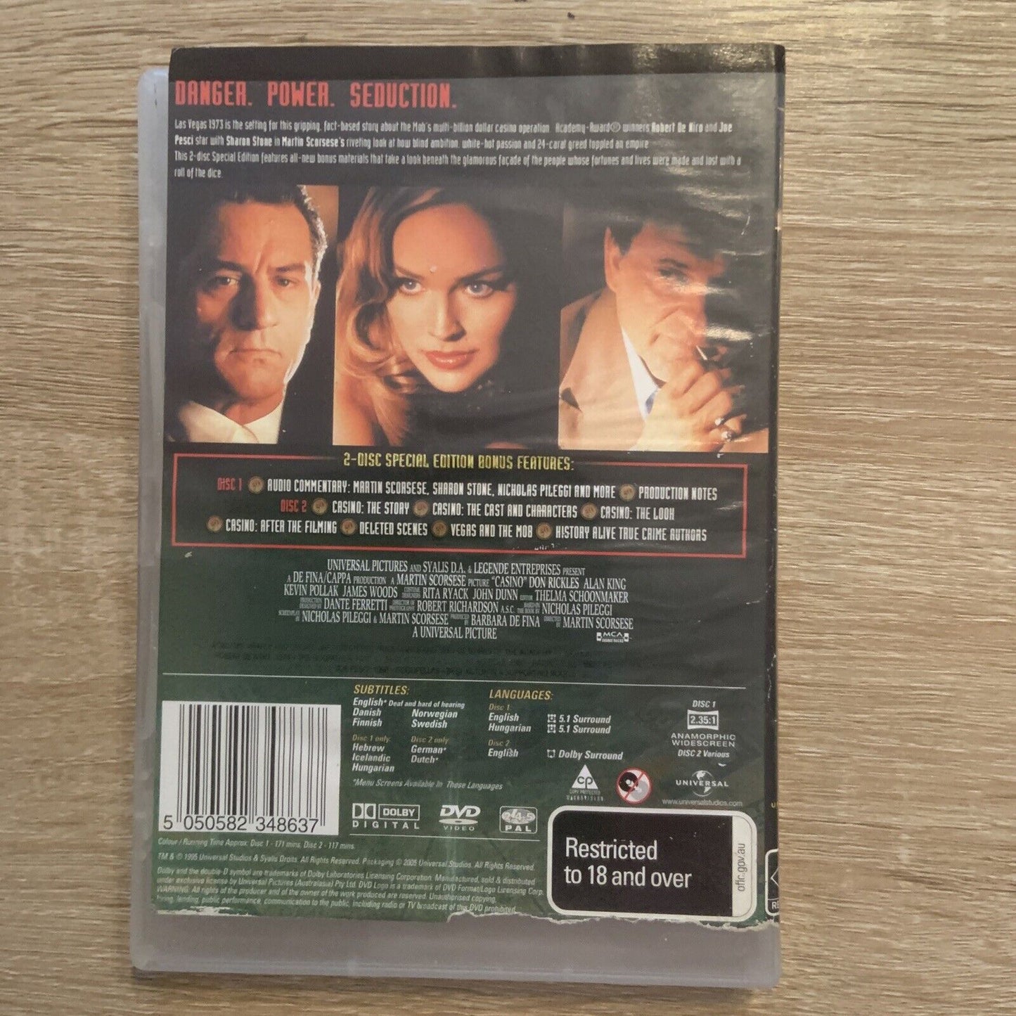 2 Disc DVD CASINO Robert DeNiro Sharon Stone Martin Scorcese Watermarked Inlay