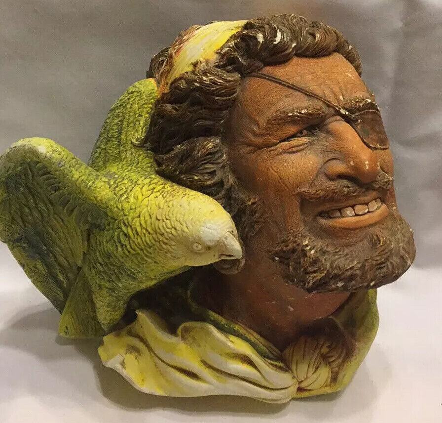 BOSSONS CHALKWARE Rustic Vintage 17cm PIRATE W Parrot Buccaneer Wall Art
