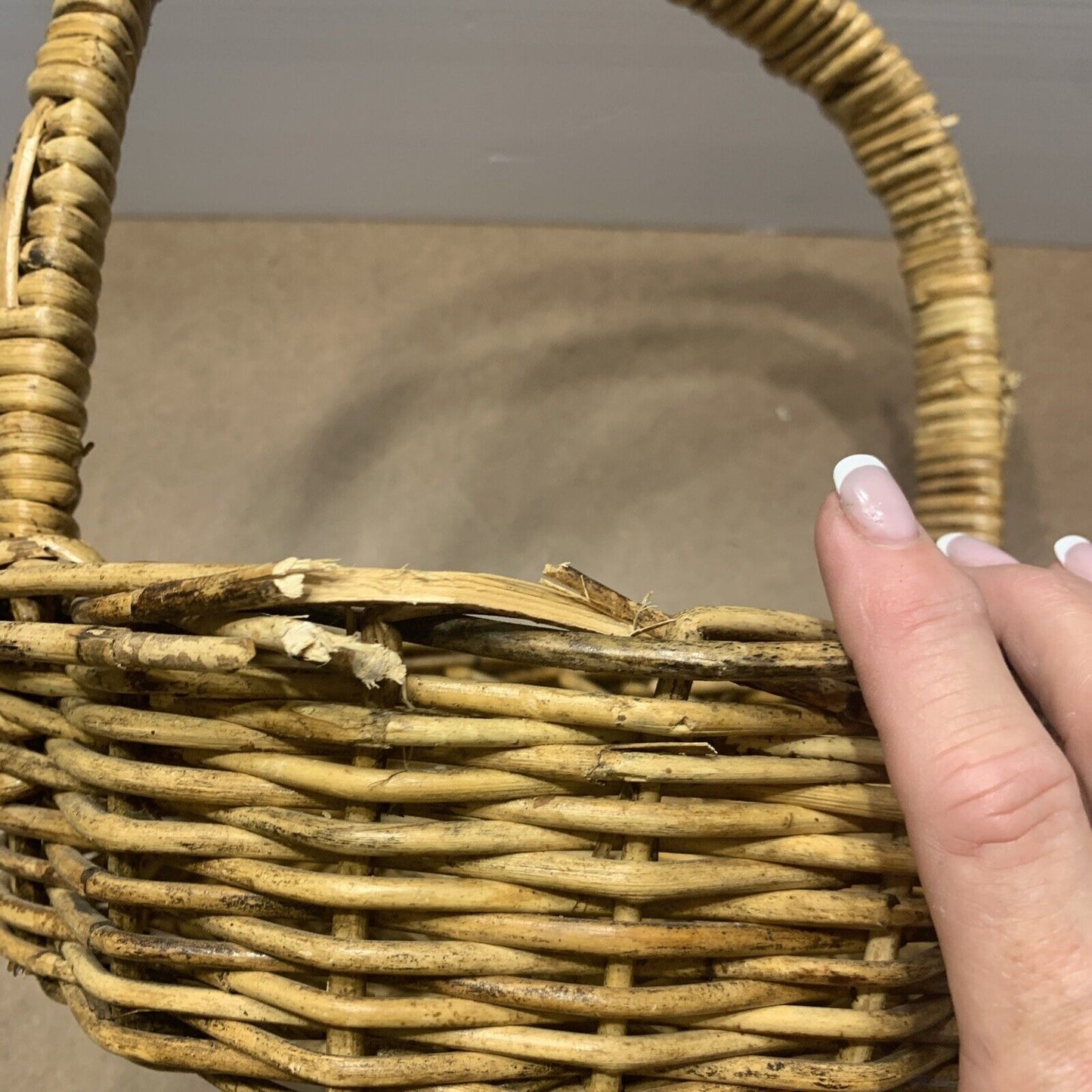 Rustic Market Basket Round 28cm Carry Flower Foraging Gift Hamper Decor Handle