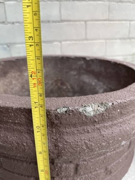 Pair CONCRETE POTS Garden Planter Brown Brick Pattern 28H | 35.5W Rustic Vintage