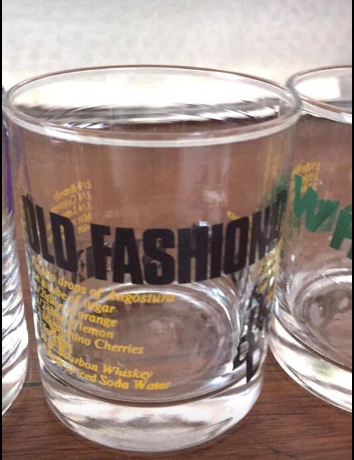 New 1980’s SET OF 4 BAR GLASSES 10 Classic Drinks Recipes on Drinking Glasses
