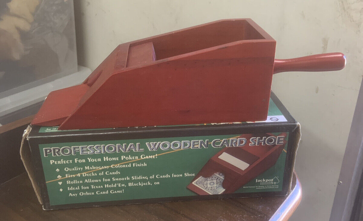 Vintage JACKPOT Playing Card Dealers Shoe MAHOGANY Wooden Weighted card feeder
