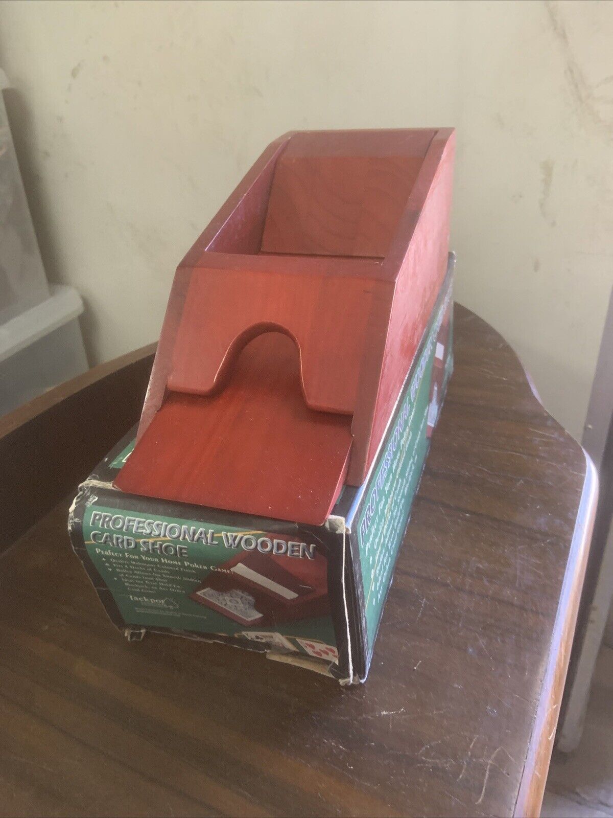 Vintage JACKPOT Playing Card Dealers Shoe MAHOGANY Wooden Weighted card feeder