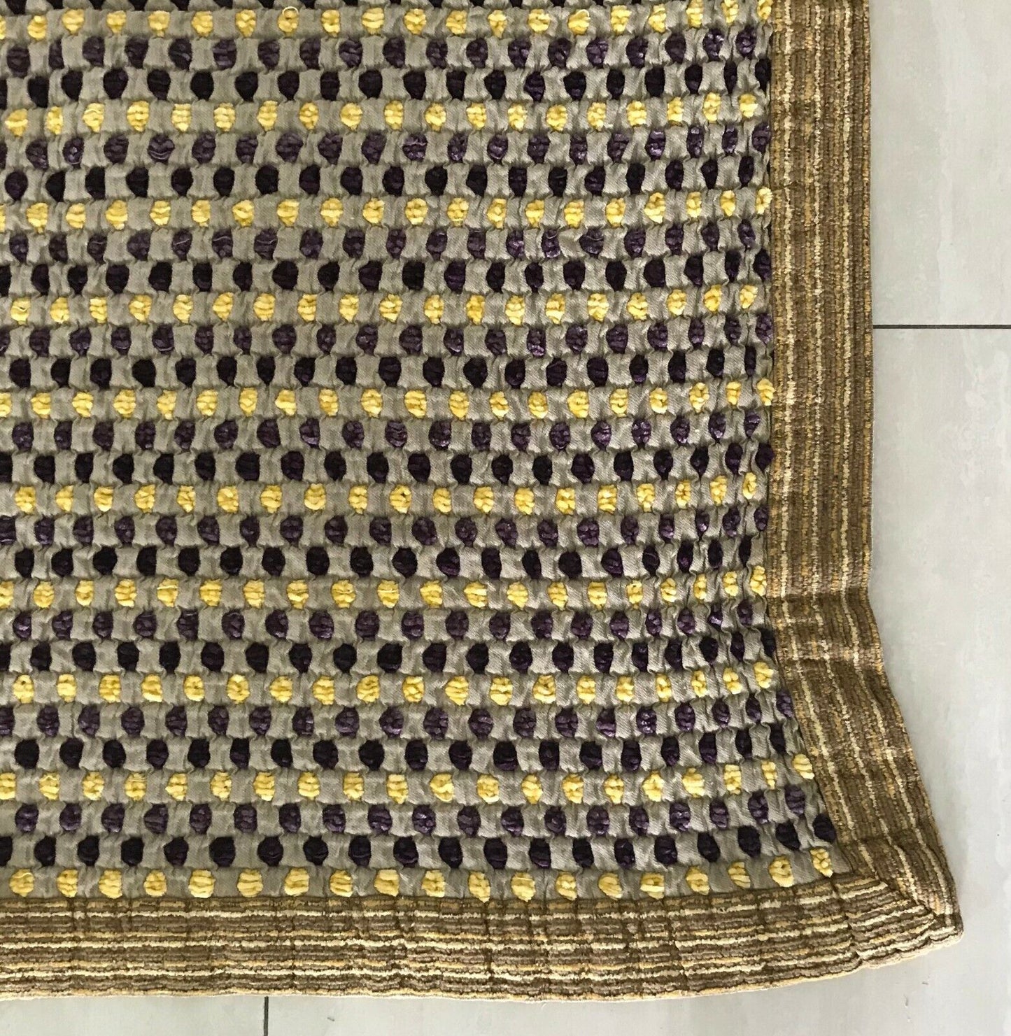 Vintage BRIMTEXTIL Throw Bed Cover Rug Gold Yellow Purple 115 x 122cm Reversible