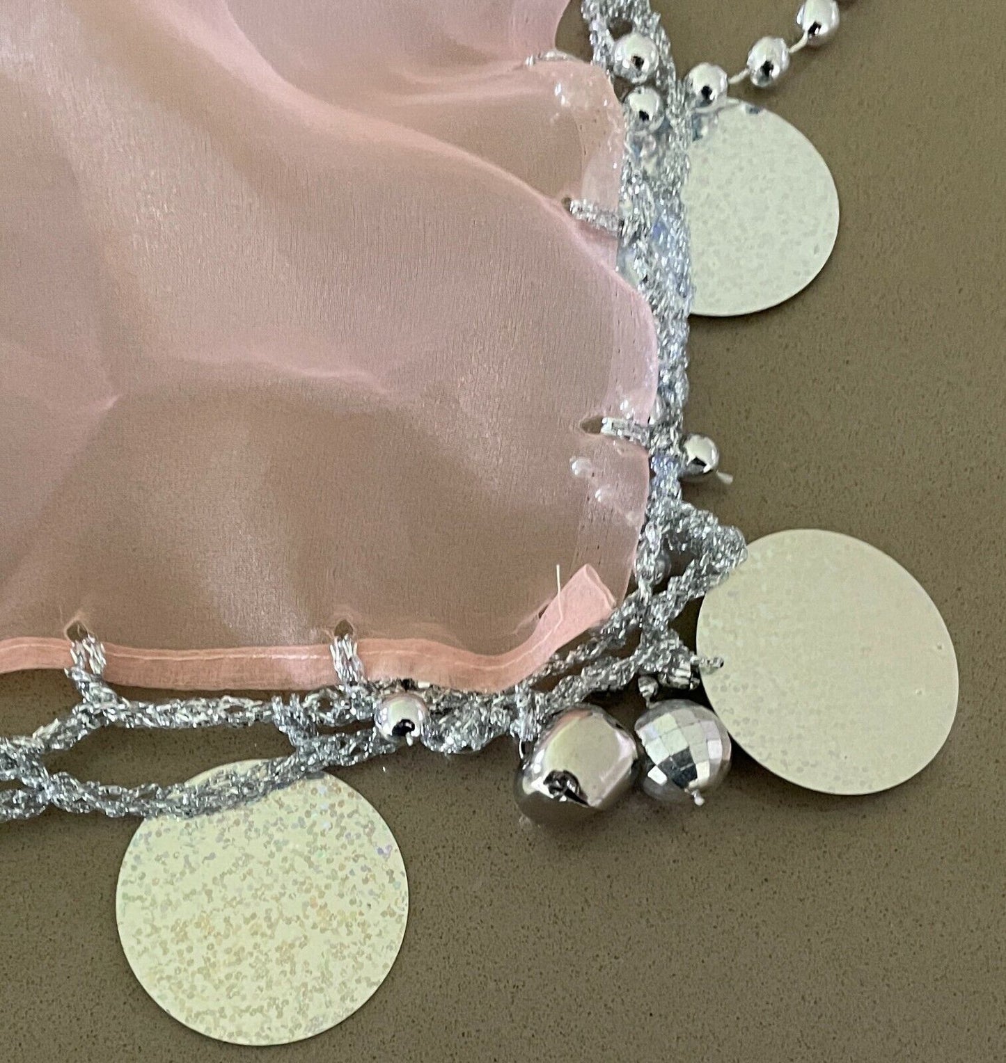 JUG COVER Blush Pink Sheer Organza Table Cloth CentrePiece Bead Disc Shimmer NEW