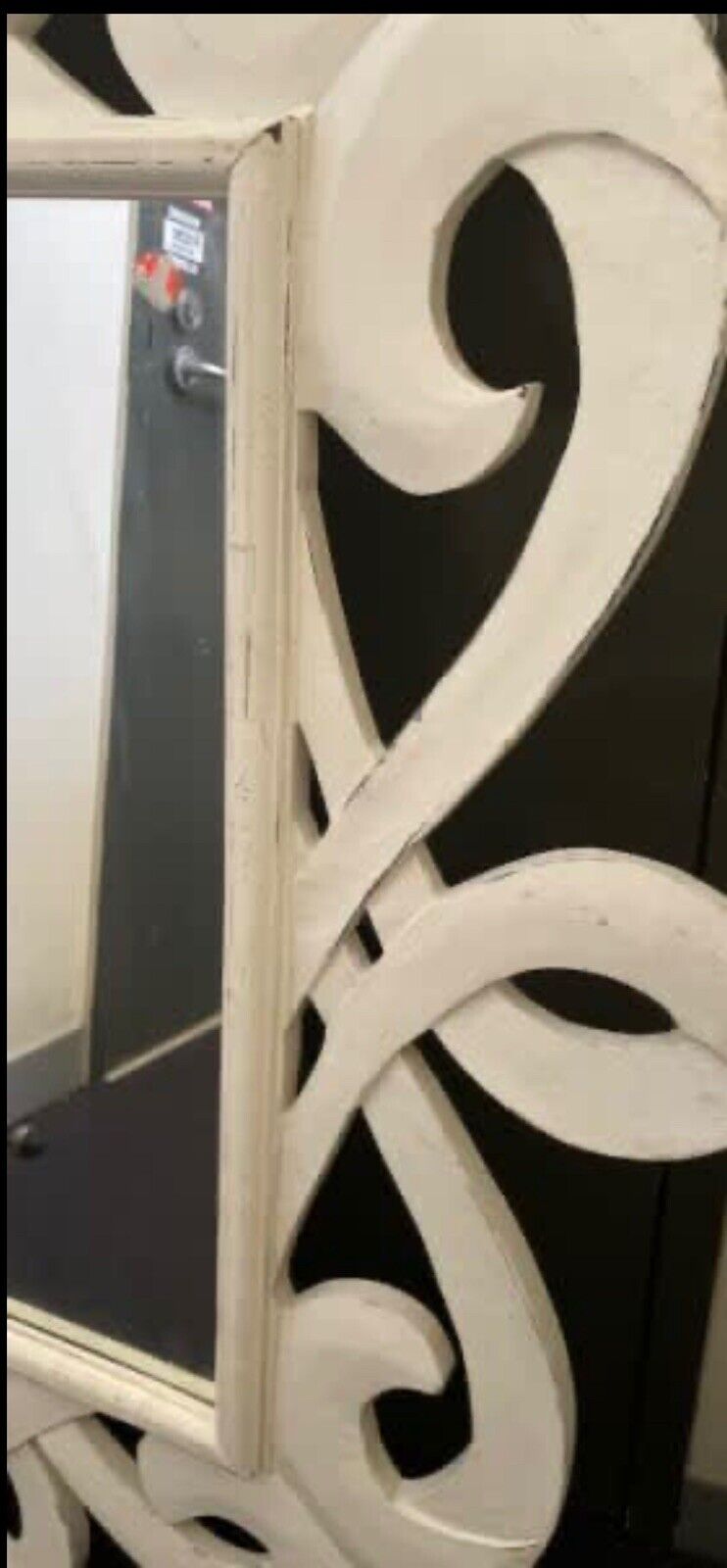 Large 125cm Vintage White Craft Wood Carved Wall Mirror Scroll Rustic Look AE293