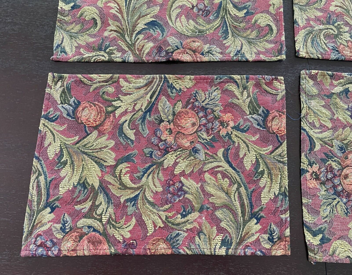 Set of 4 Burgundy & Green Tapestry Fabric Placemat Baroque Provincial Fruit NEW