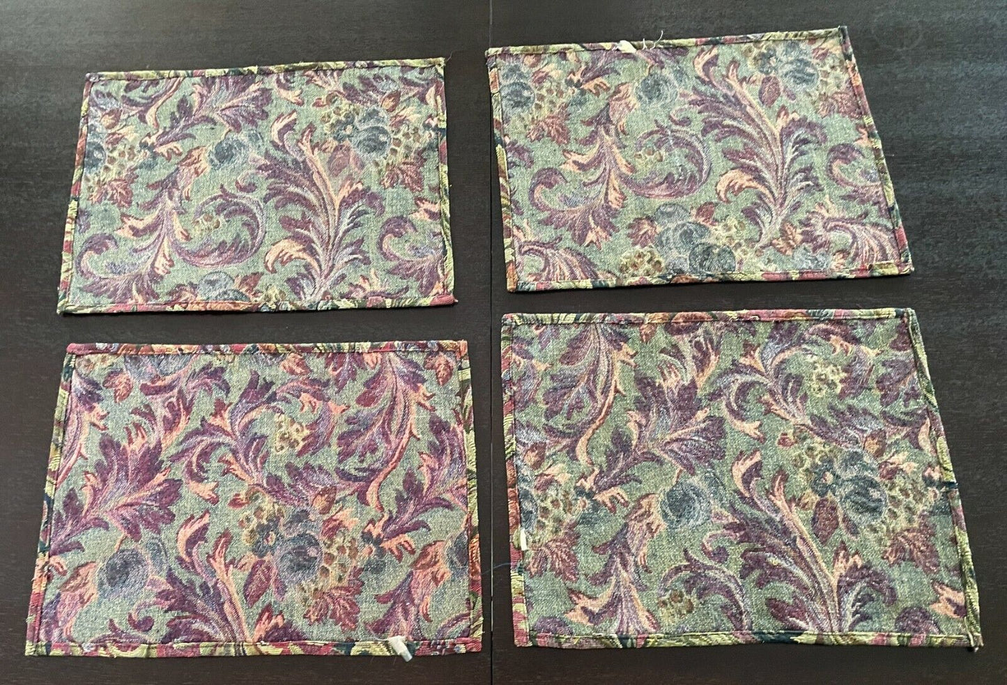 Set of 4 Burgundy & Green Tapestry Fabric Placemat Baroque Provincial Fruit NEW