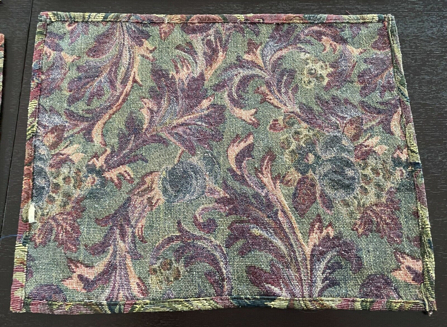 Set of 4 Burgundy & Green Tapestry Fabric Placemat Baroque Provincial Fruit NEW