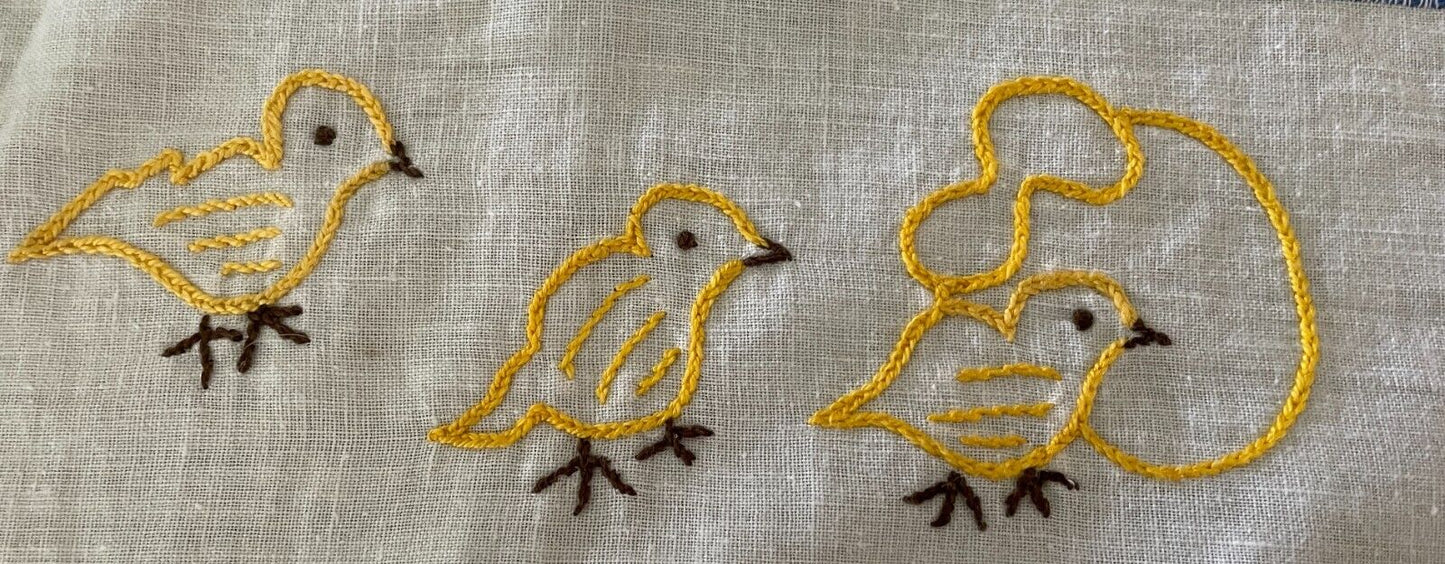 1960s Baby Bassinet Top Sheet Hand Embroidered Chickens 53.5 x 80cm Vintage