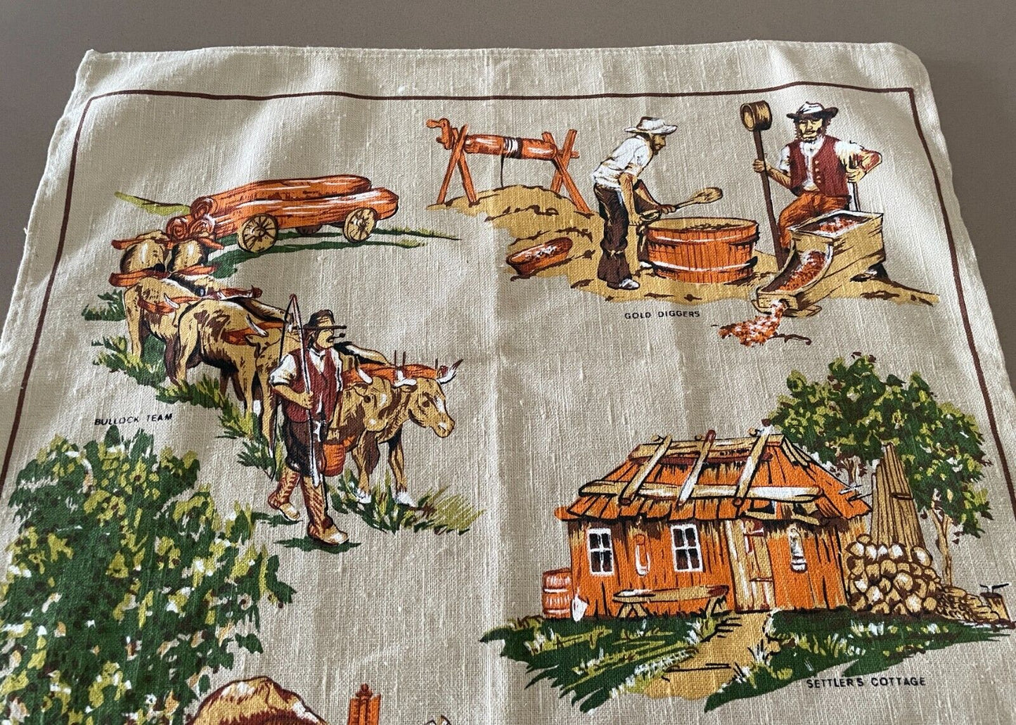 ROSS Vintage Tea Towel COBAR NSW Colonial Australiana Theme Print Souvenir NEW