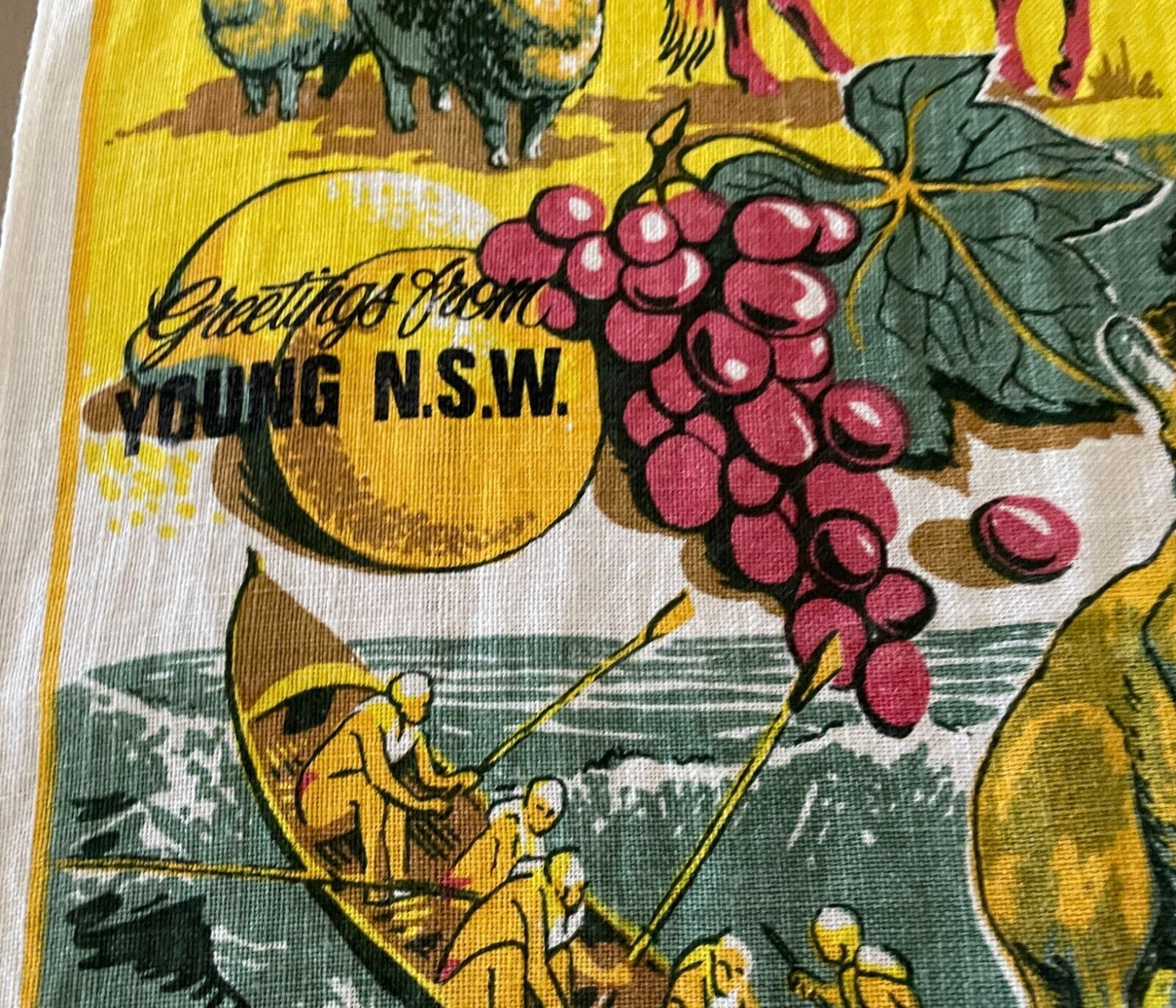 Vintage "1980" Tea Towel Young & NSW City & Country Scenes Calendar Year