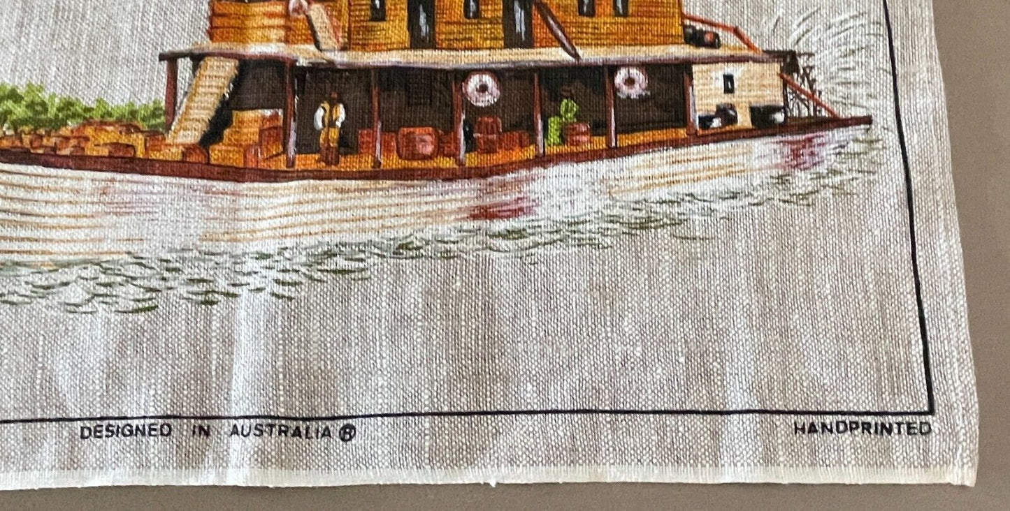 Vintage Tea Towel MURRUMBURRAH HARDEN NSW Early Australian Transport Souvenir
