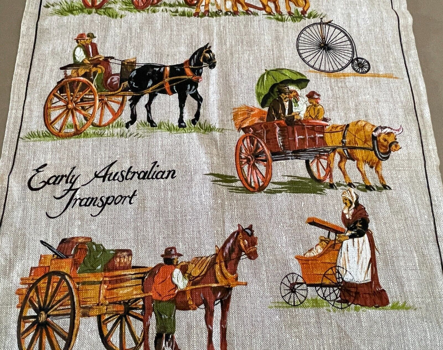 Vintage Tea Towel MURRUMBURRAH HARDEN NSW Early Australian Transport Souvenir