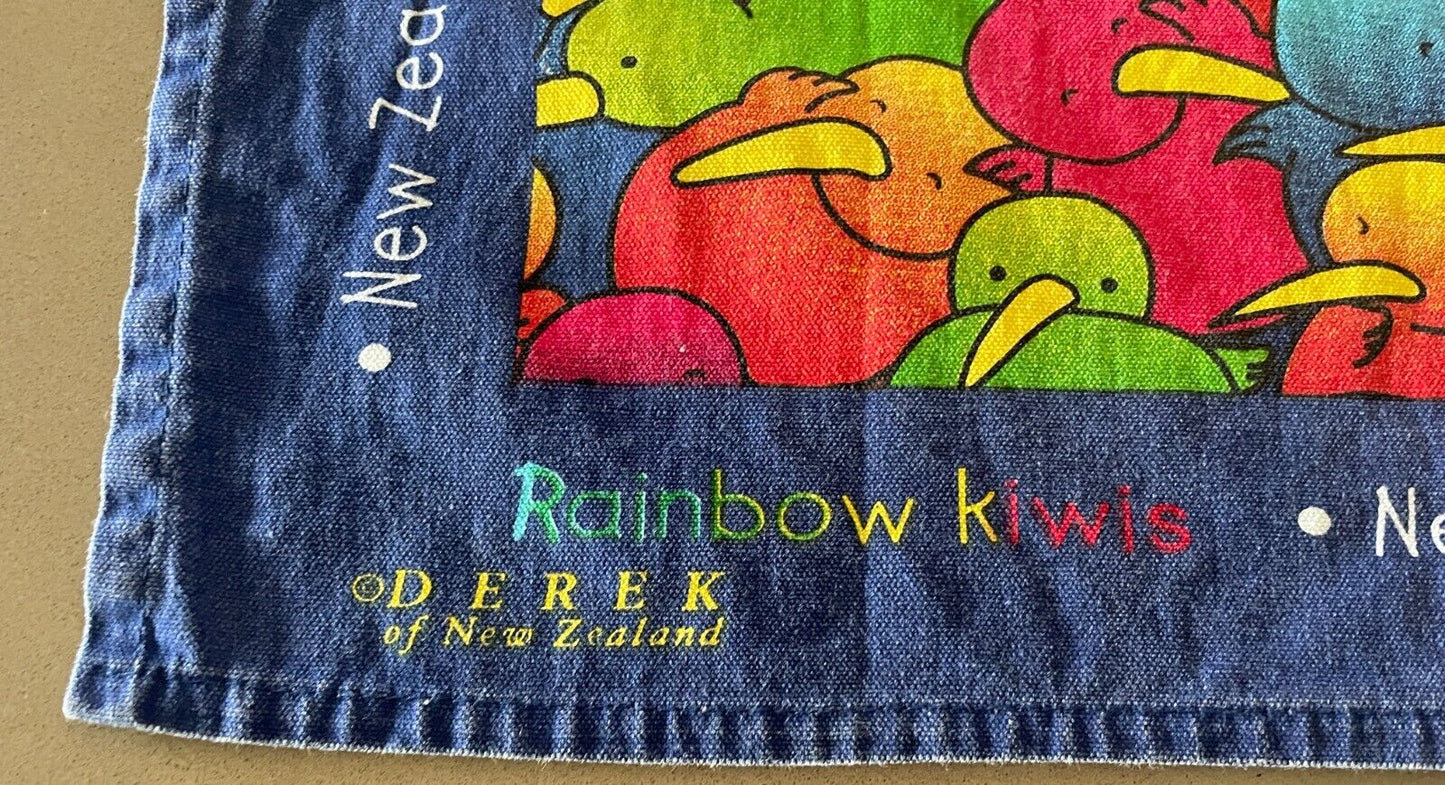 Tea Towel DEREK OF NEW ZEALAND Rainbow Kiwi Multicolour Souvenir Cotton
