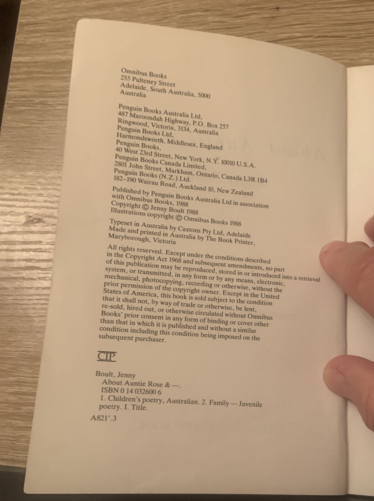 Fiction PB ABOUT AUNTY ROSE By Jenny Boult Kerry Argent Cover 1988 Book