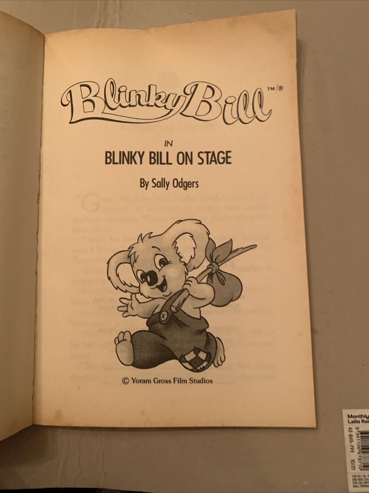 PB Book BLINKY BILL ON STAGE - Sally Odgers 1992 Australian Vintage