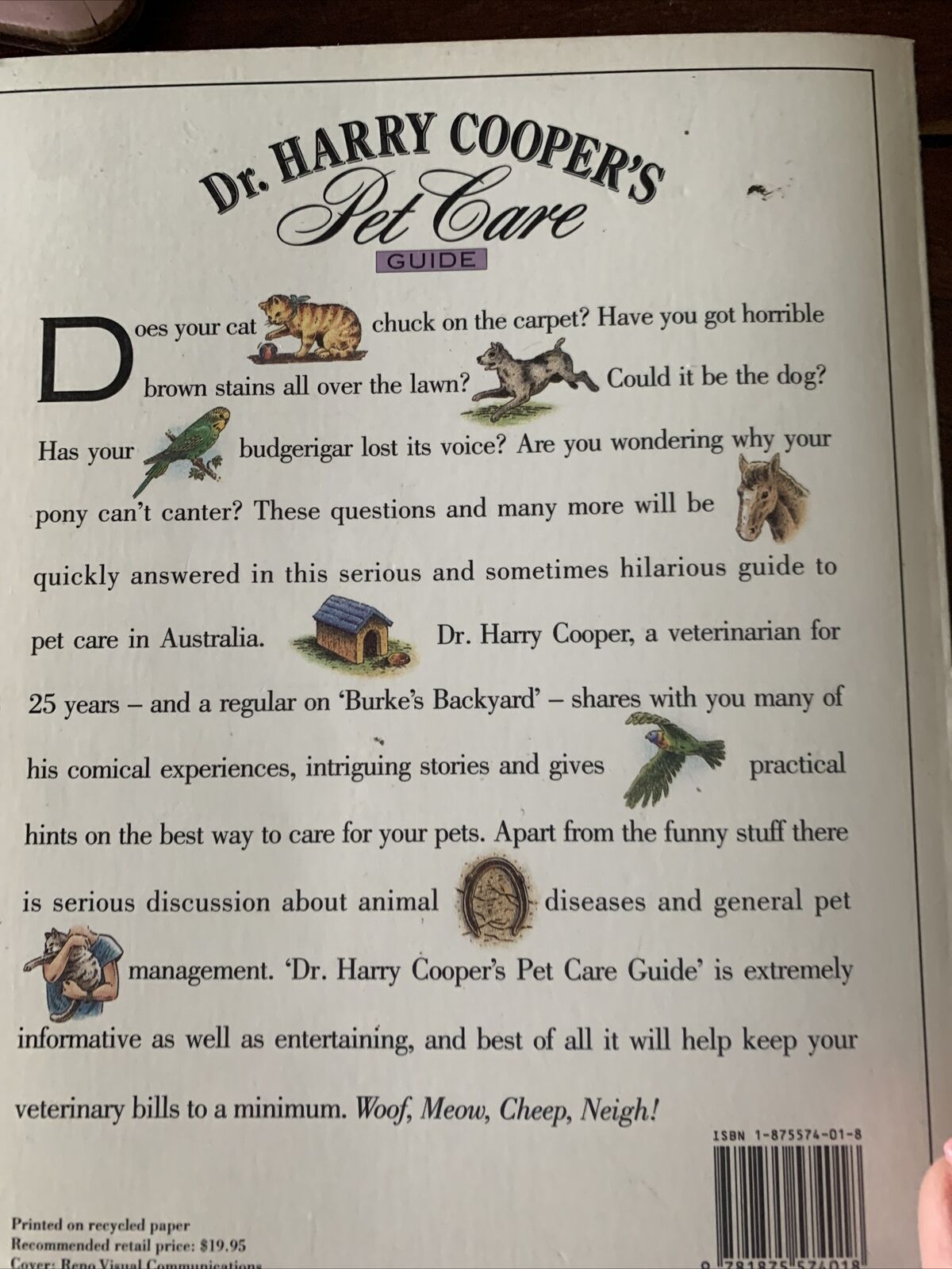 PB Dr HARRY COOPER’S Pet Care Guide 1991 Australian TV Vet Burkes Backyard VTG