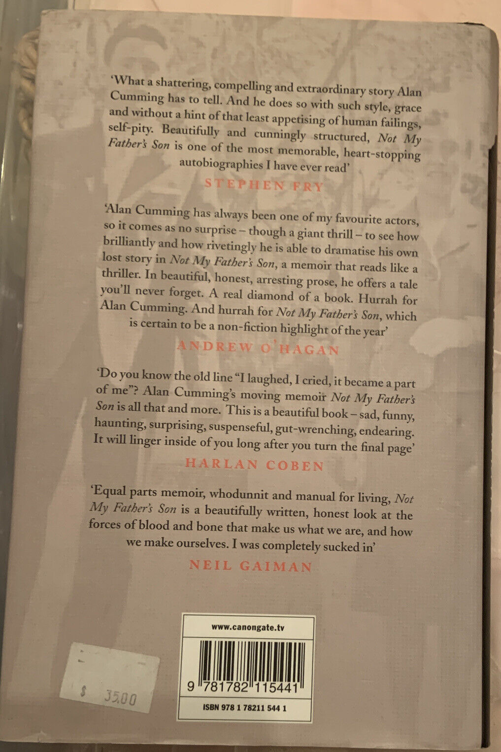 HC Book NOT MY FATHERS SON A Family Memoir Alan Cumming DJ True Story Biography