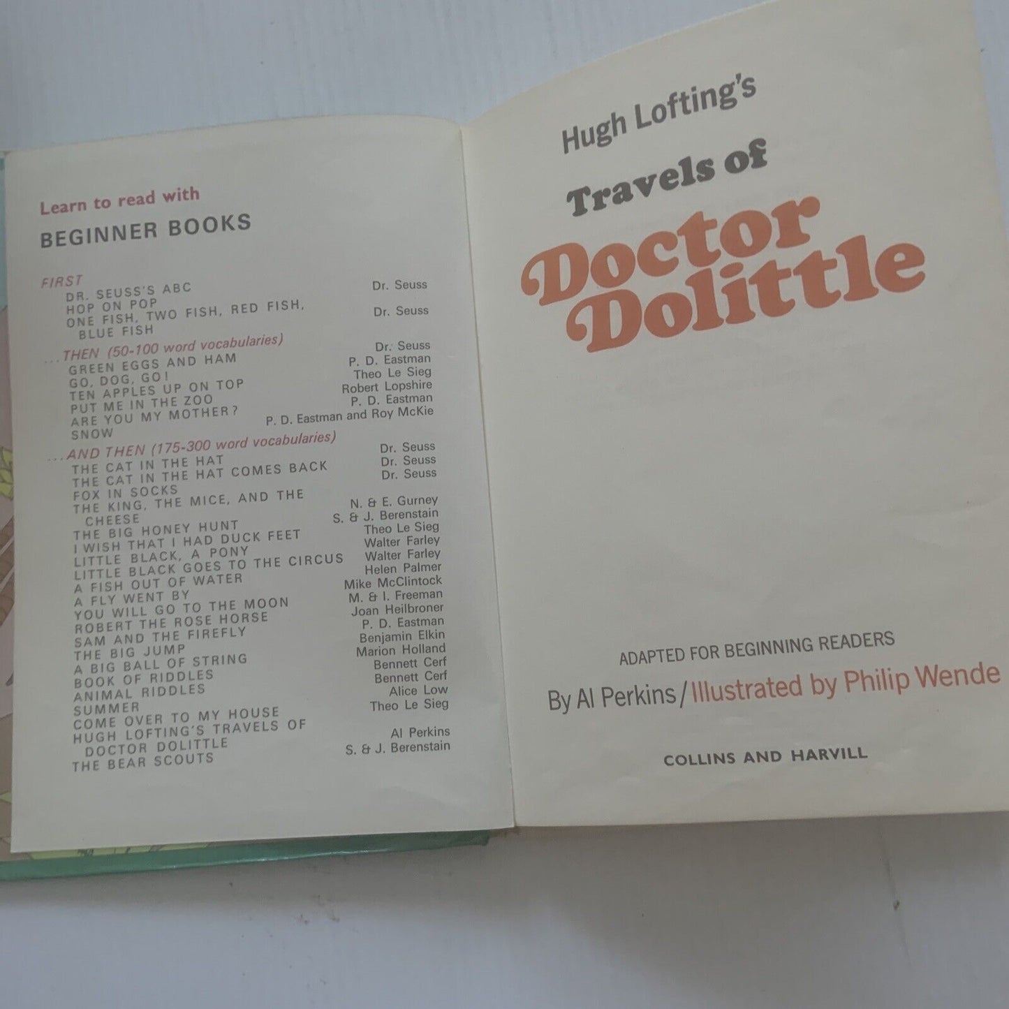 HC Book Hugh Lofting's Travels of DOCTOR DOLITTLE Al Perkins Beginner Books 1968