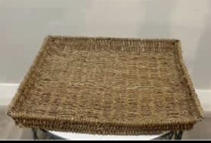 Flat Basket 39.5cm Handwoven Square Seagrass Jute Sisal Twine AE187 Vintage