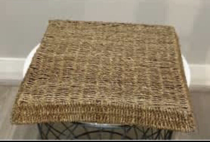 Flat Basket 39.5cm Handwoven Square Seagrass Jute Sisal Twine AE187 Vintage