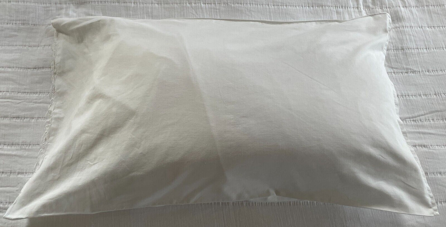 1x Vintage White COTTON Pillowcase Hand Embroidered Detailing 84 x 48.5cm