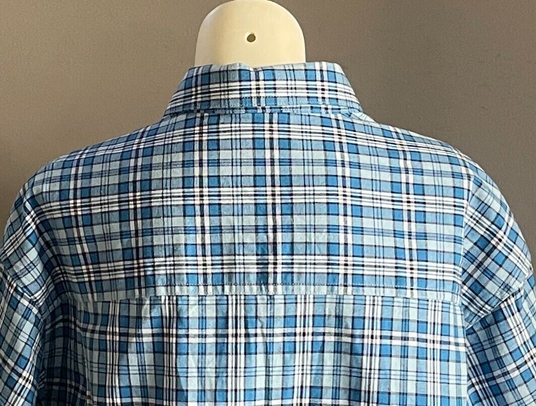 Teen NOW Blue/Black/White Check Short Sleeve Shirt Size 12 Button Front Cotton