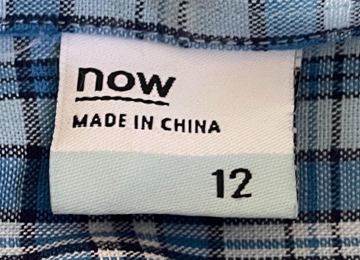 Teen NOW Blue/Black/White Check Short Sleeve Shirt Size 12 Button Front Cotton