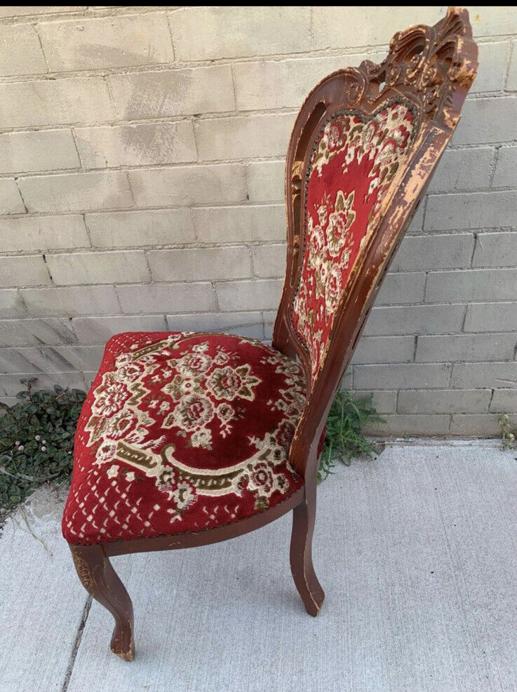 Gothic Baroque Dining Chair Regal Carved Crest Rail WOOD Brocade Upholstery