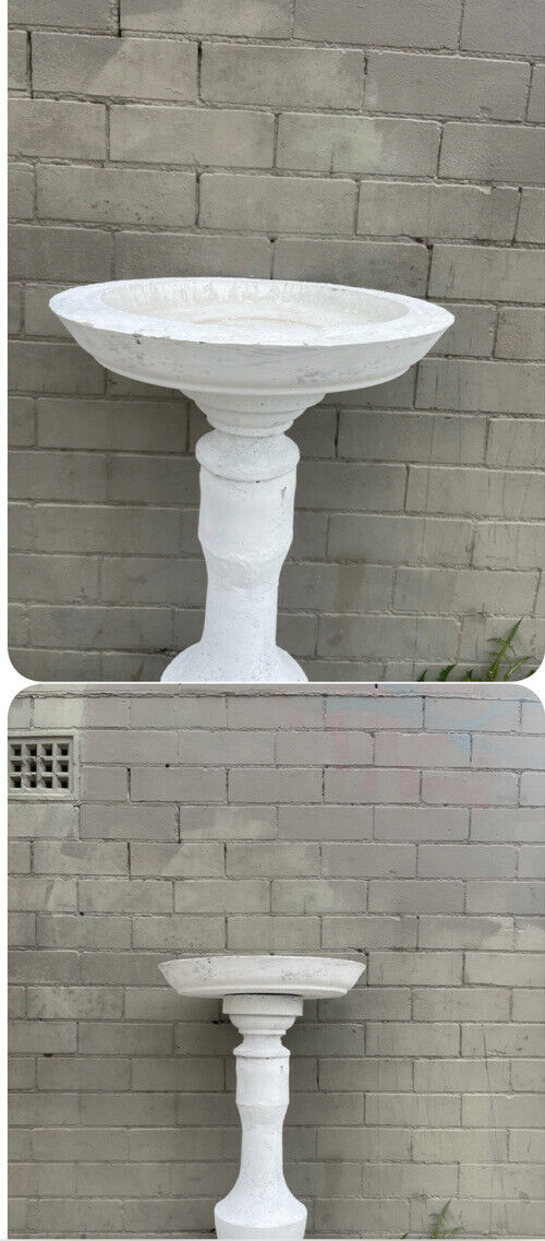 CONCRETE Bird Bath Feeder Planter Stand & 43cm Bowl White PEDESTAL 2 piece 80cm