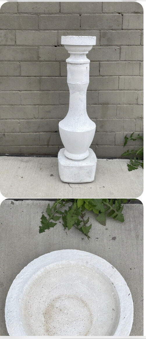 CONCRETE Bird Bath Feeder Planter Stand & 43cm Bowl White PEDESTAL 2 piece 80cm