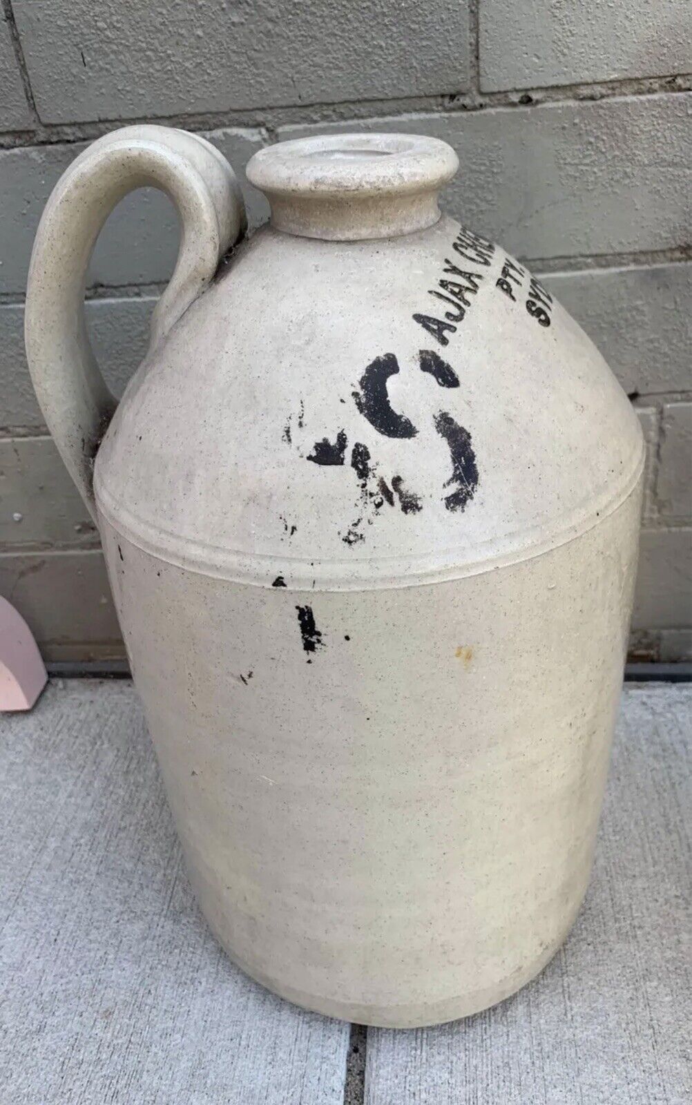 Ajax Chemical Co Pty Ltd Sydney Vintage DEMIJOHN 40cm Pottery Hairline crack