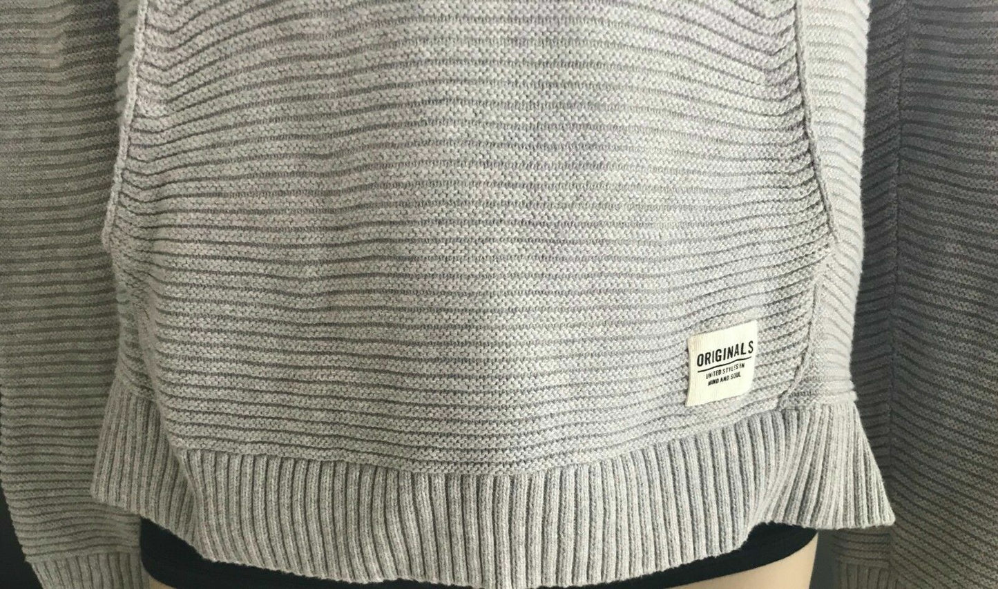 Teen Boys H&M Hoody Grey Rib Knit Long Sleeve Hoodie Jumper 1/2 Zip Sweater 15yr