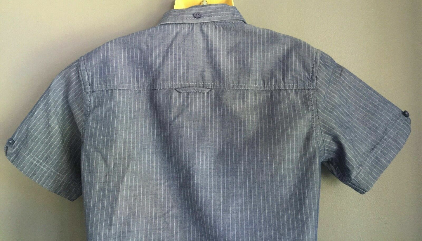Boys BEN SHERMAN Shirt Short Sleeve Blue & White Stripe Smart Casual Size 6 7yr