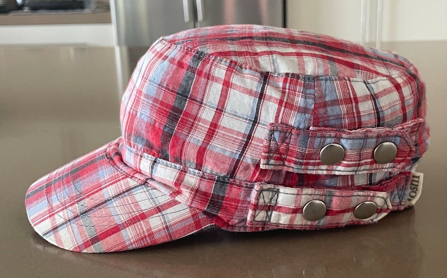 TOSHI Baseball Cap Boys Red Check Cotton Breton Hat Size 52cm
