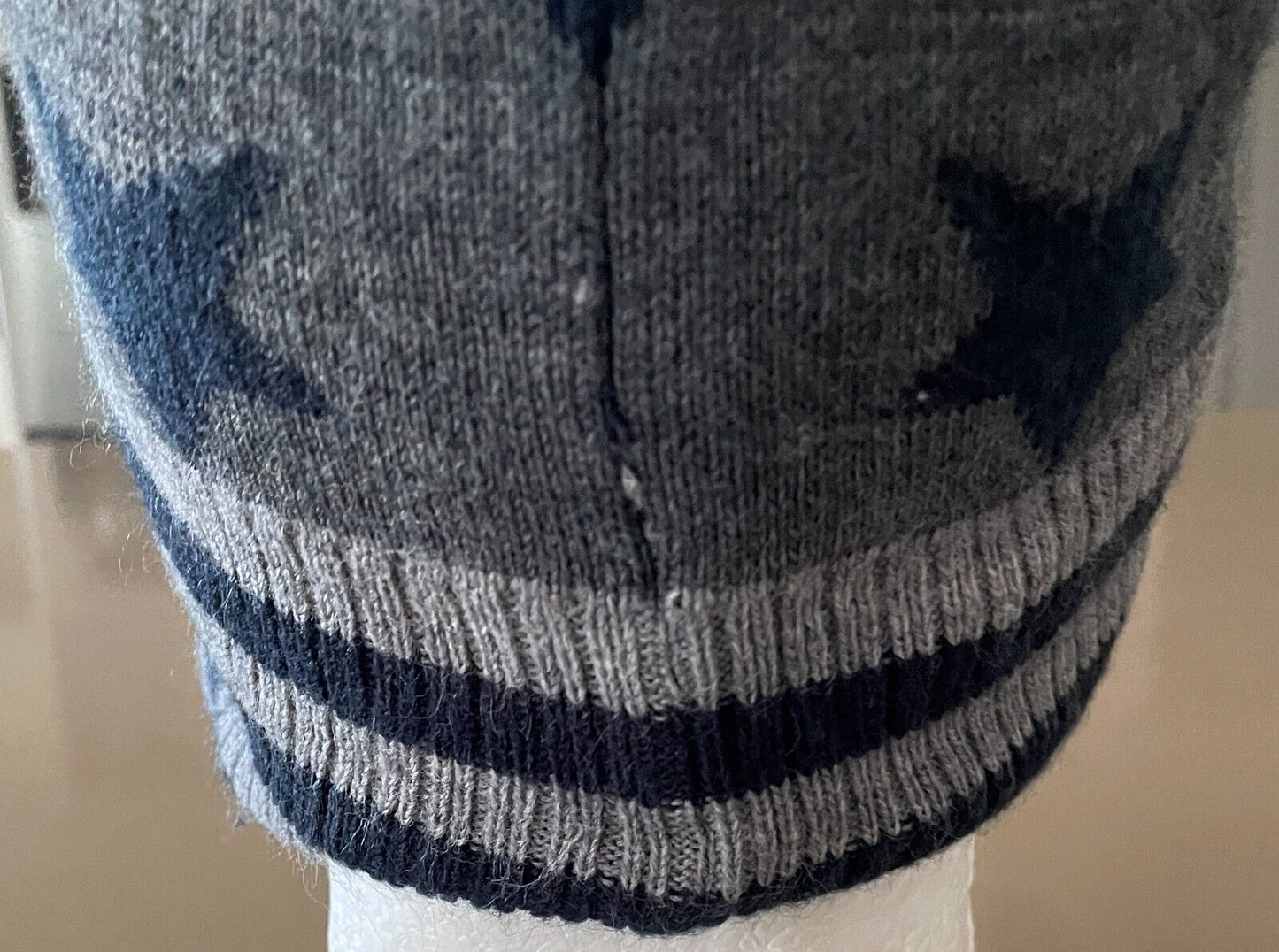 H&M Knit Beanie Boys Navy Grey Stars & Stripe Trapper Style Hat Size 5 8 yr