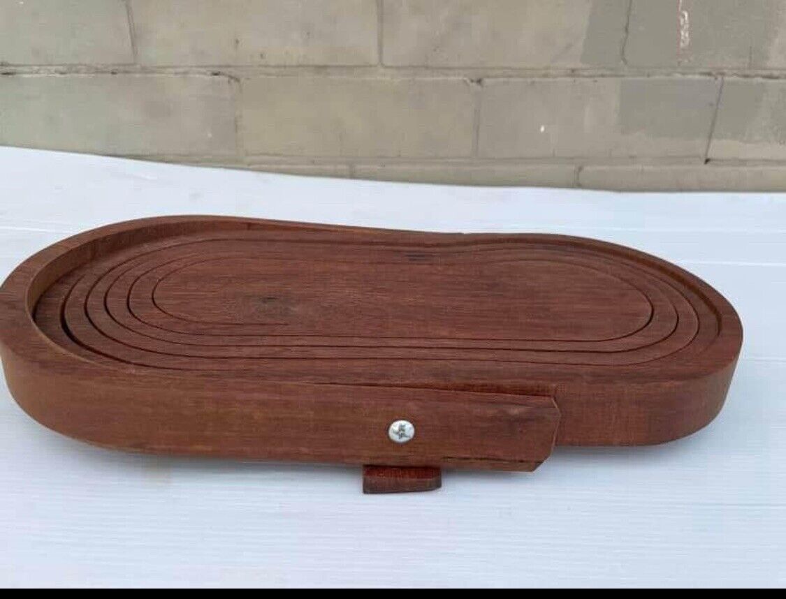 Vintage Stained Wood Folding Collapsable Basket Fruit Bowl To Trivet W Handle