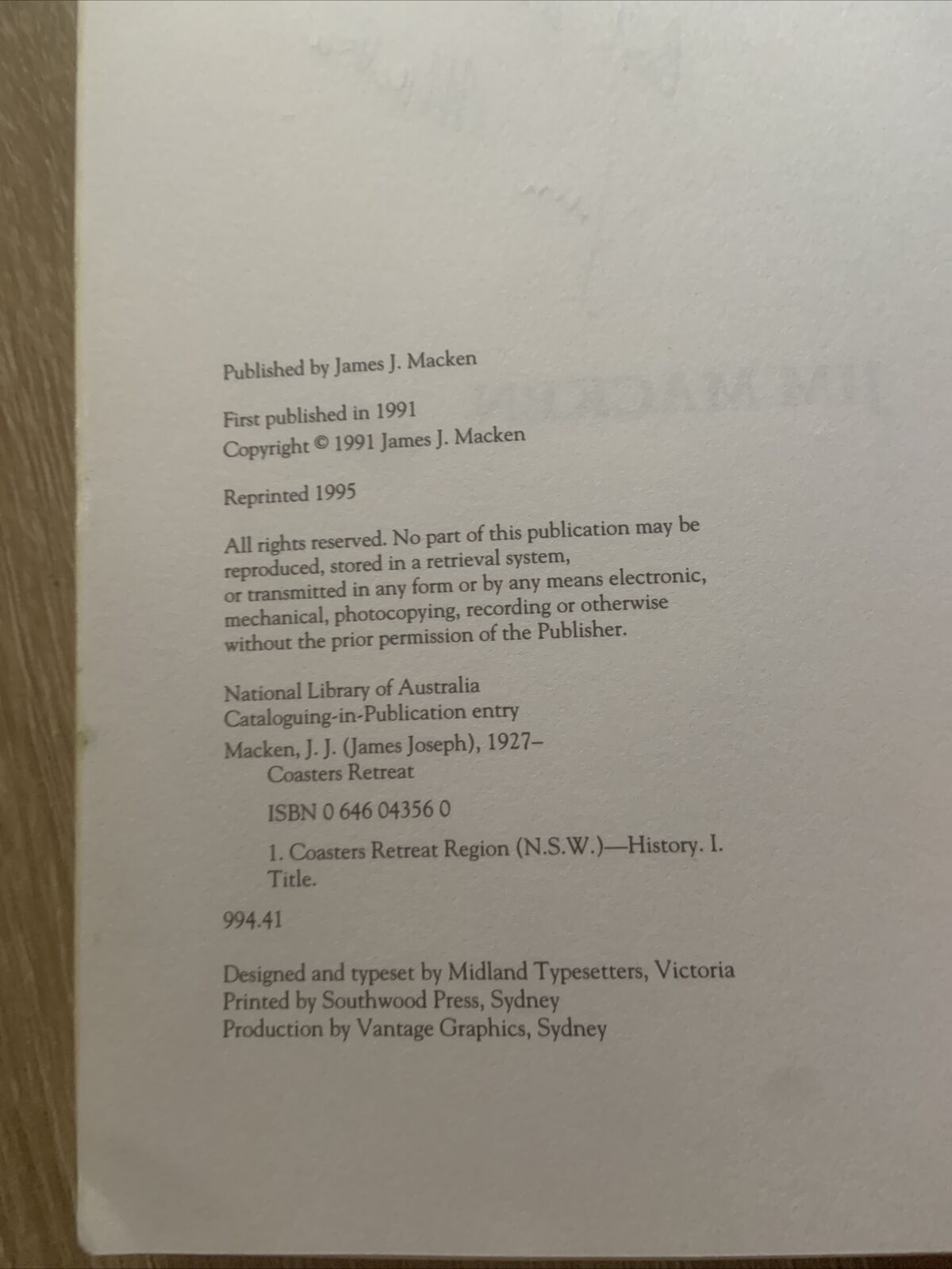 PB Book Signed Jim Macken Coasters Retreat Reprinted 1995 Western Foreshores NSW